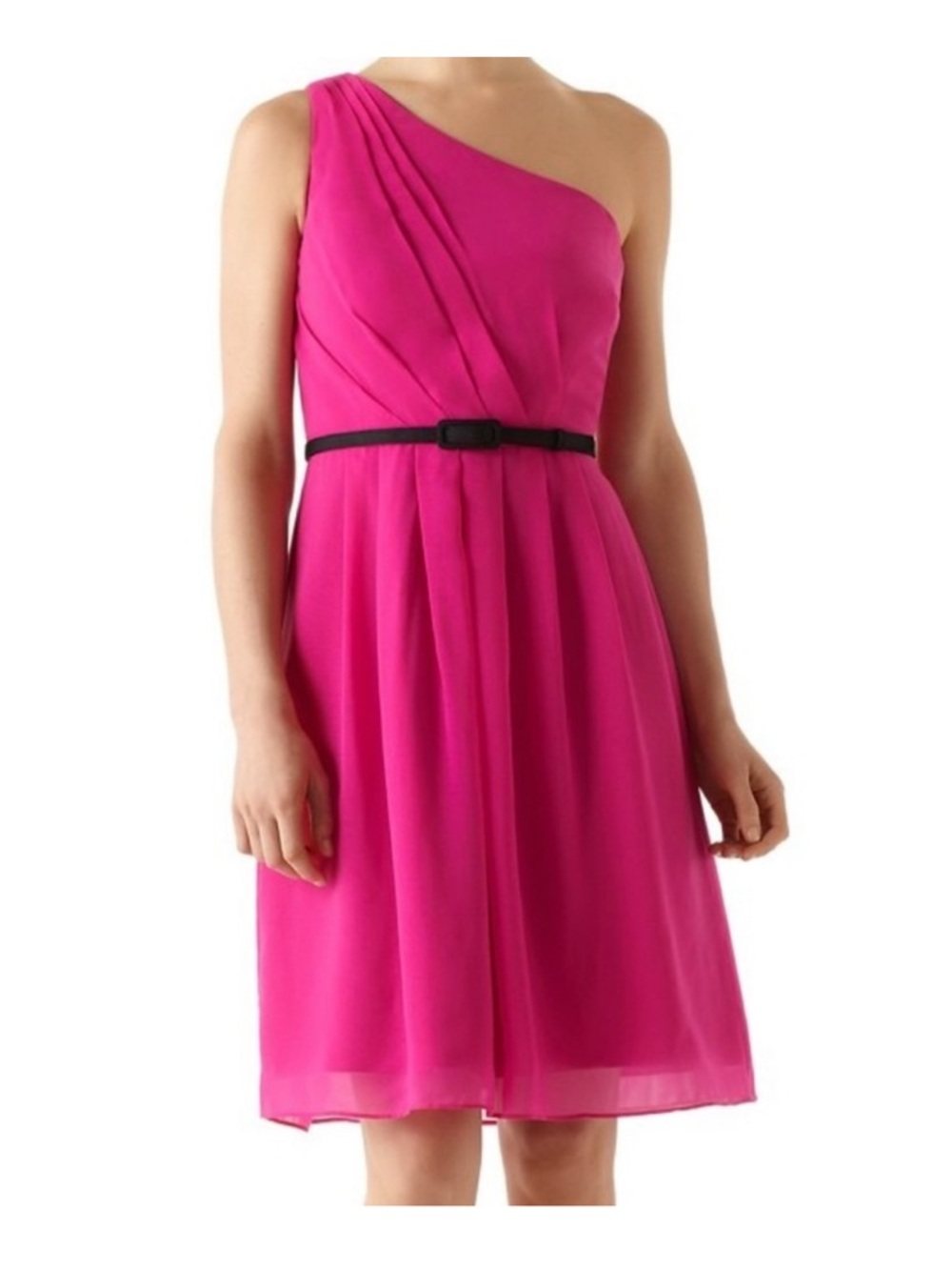 NWT WHBM White House Black Market One-Shoulder Asymmetrical Pink Chiffon Dress